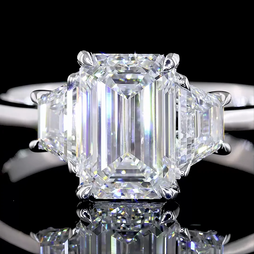 1.98 Cts 14k White Gold Emerald Shape 3 Stones Ring - Image 2