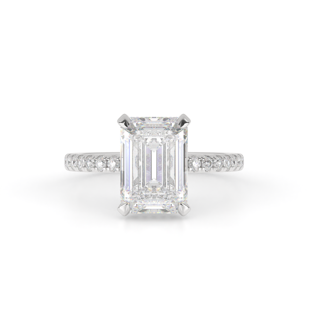 4.51 Cts 14k White Gold Emerald Shape Hidden Halo Ring - Video