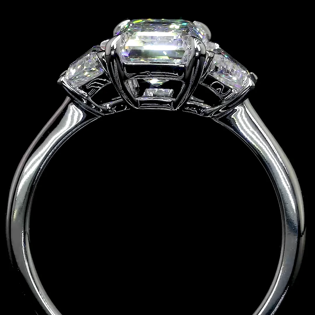 8.4 Cts 14k White Gold Emerald Shape 3 Stones Ring - Image 2