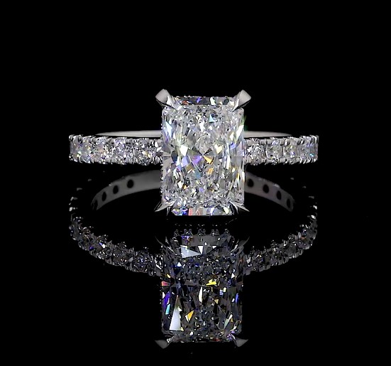 9.14 Cts 14k White Gold Radiant Shape Hidden Halo Ring - Video