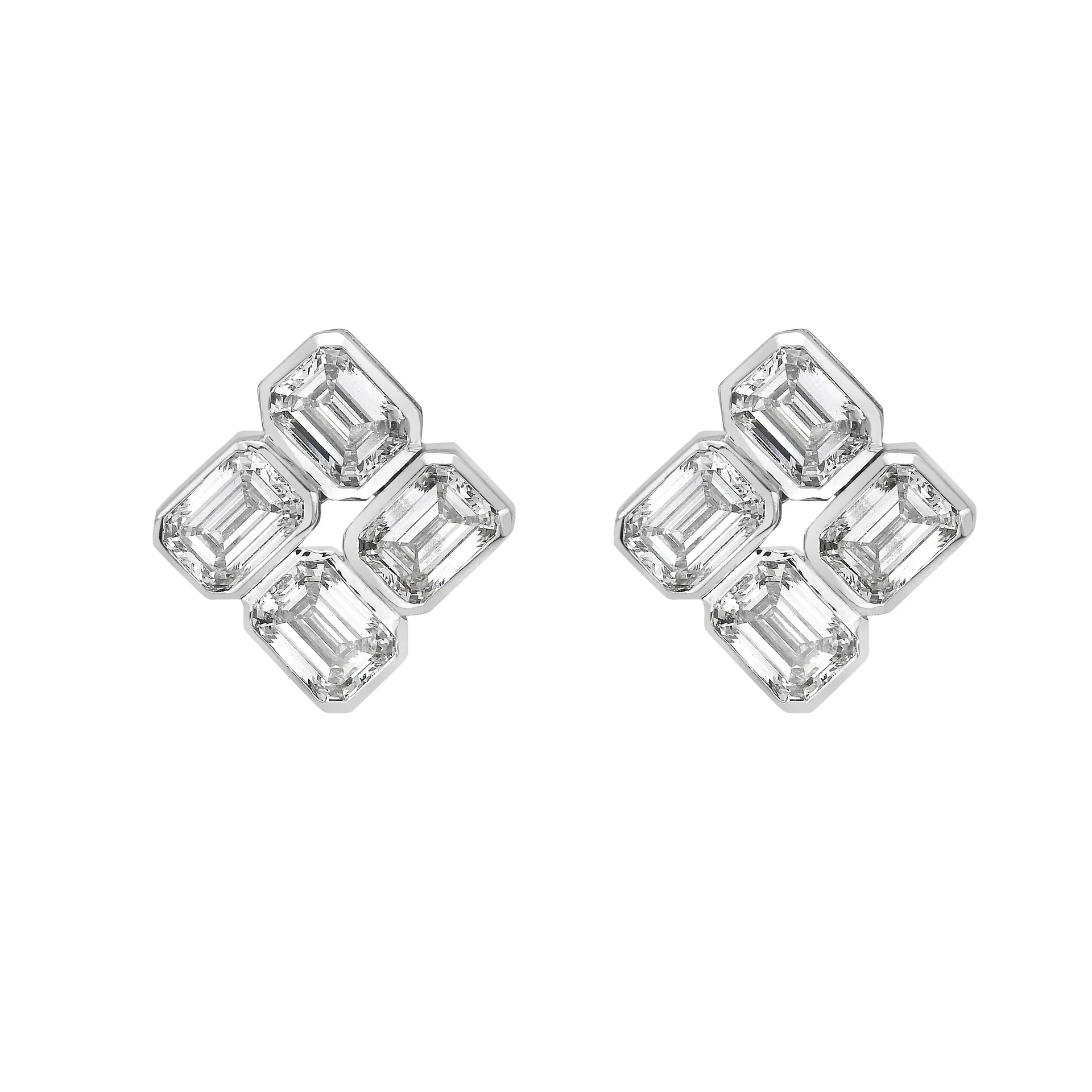 1.56 Cts 14k White Gold Emerald Shape Studs Earring - Image 2