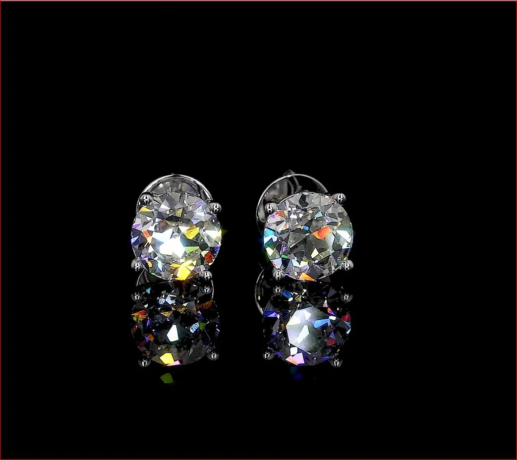 4.12 Cts 14k White Gold Old European Brilliant Shape Studs Earring - Video