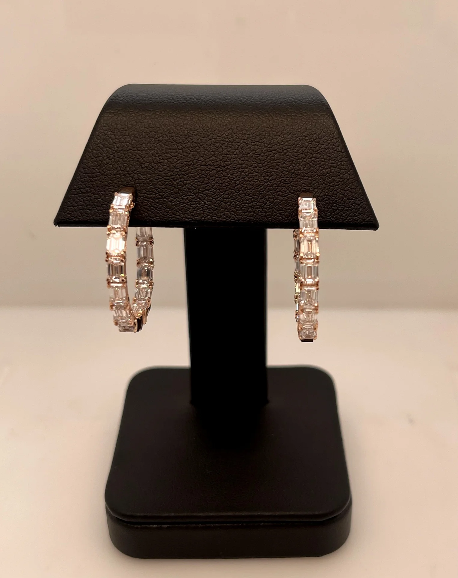 7.97 Cts 14k Rose Gold Emerald Shape Hoops Earring - Image 2