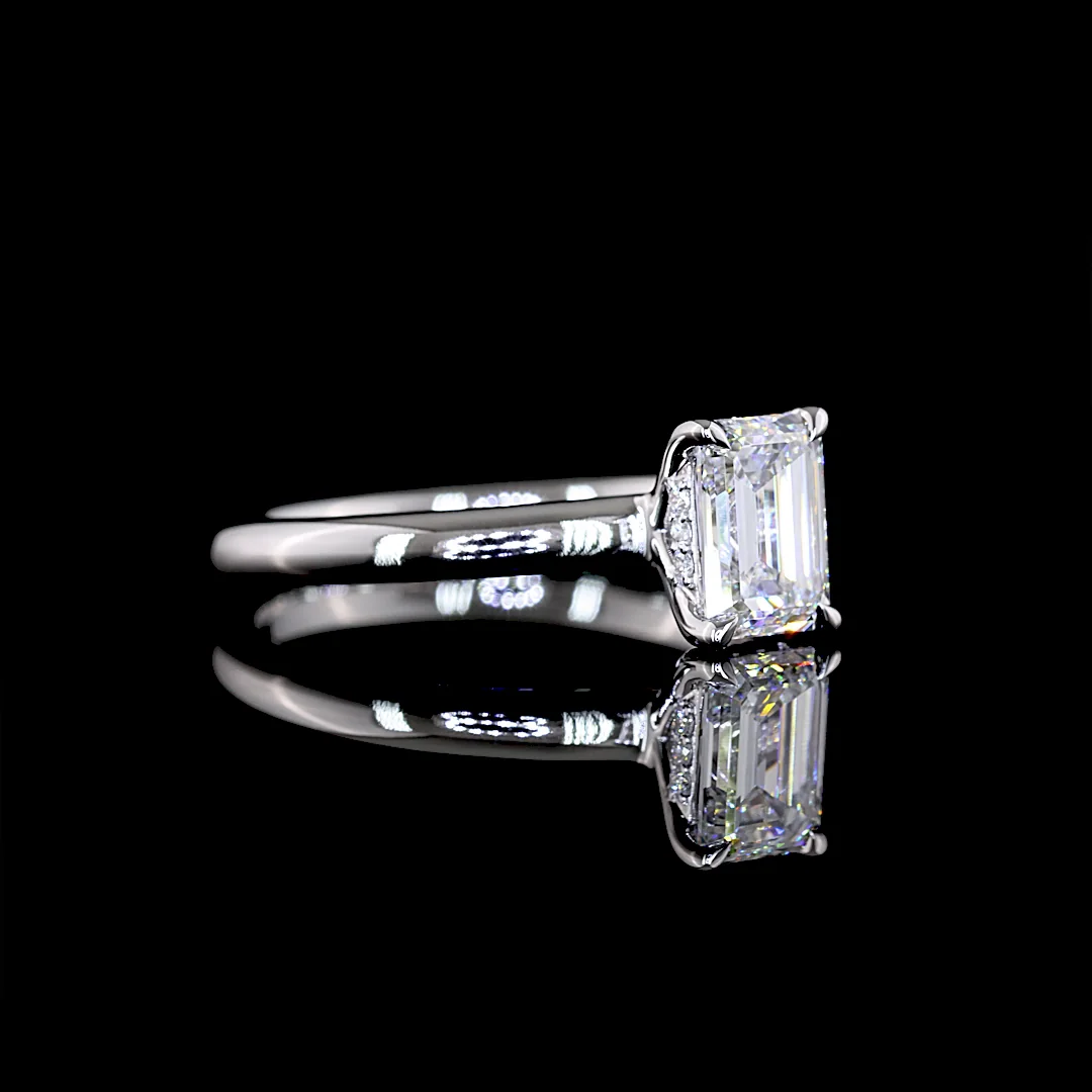 10.46 Cts 14k White Gold Emerald Shape Hidden Halo Ring - Image 2