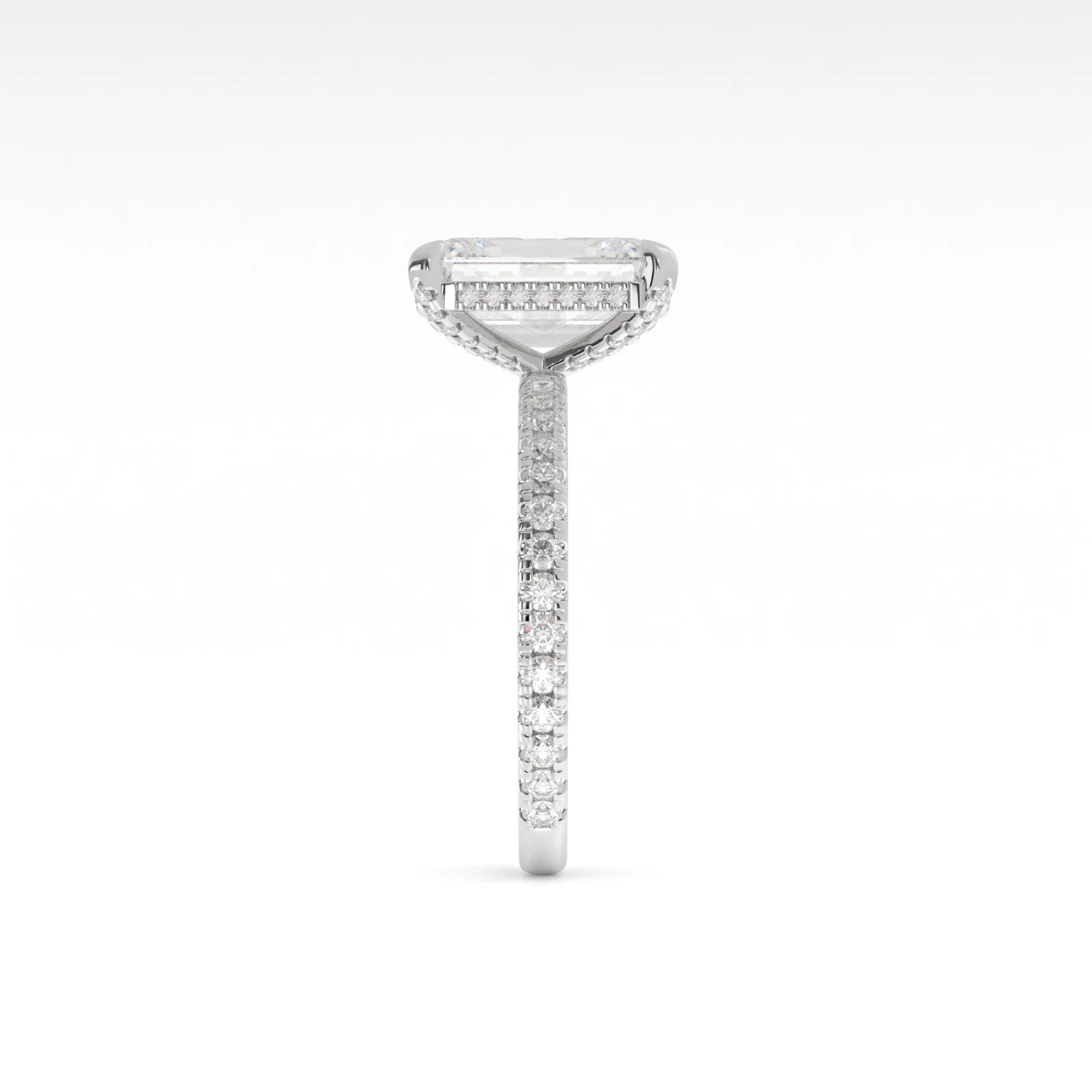 3.94 Cts 14k White Gold Emerald Shape Hidden Halo Ring - Image 3