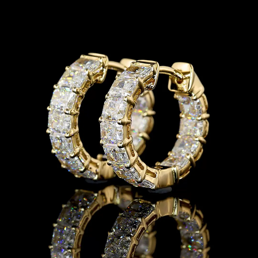 6.32 Cts 14k Yellow Gold Radiant Shape Huggies Earring - Image 3