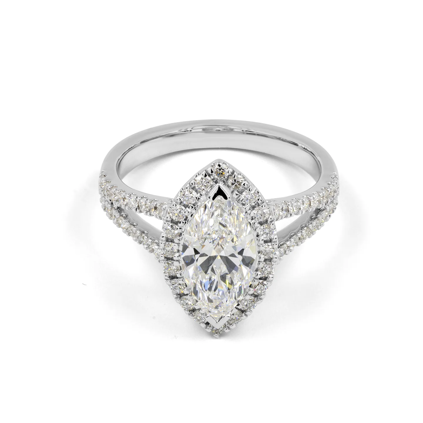 2.73 Cts 14k White Gold Marquise Shape Split Shank Ring - Video