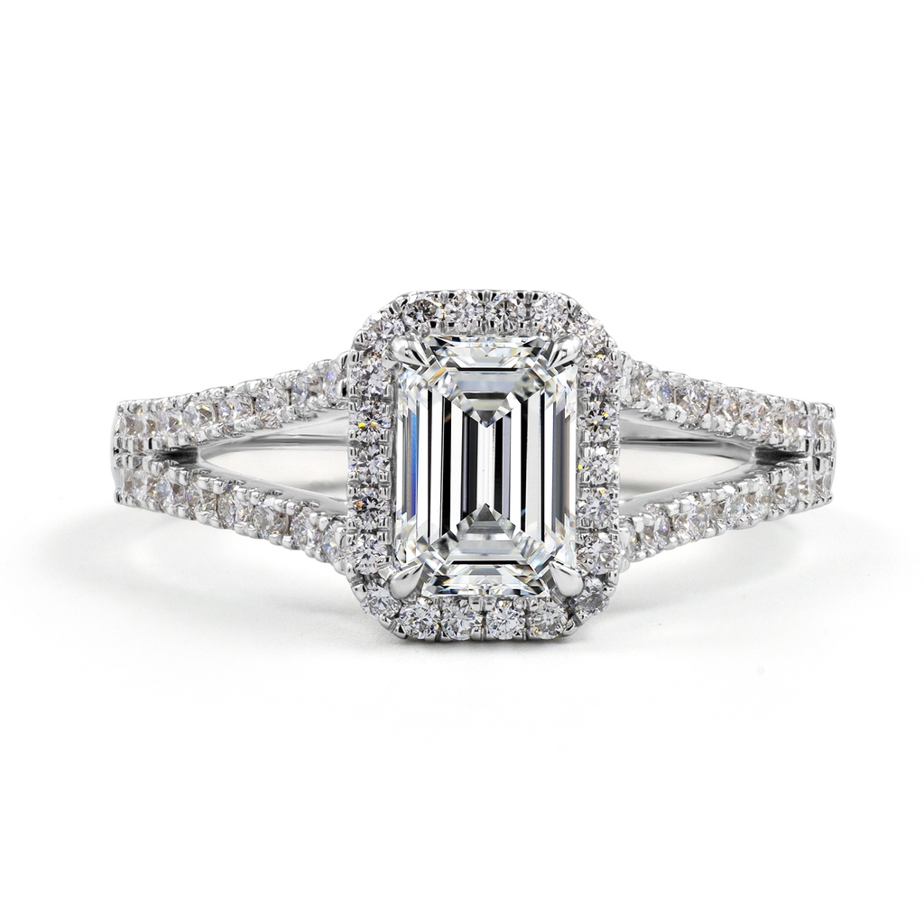 1.42 Cts 14k White Gold Emerald Shape Split Shank Ring - Video