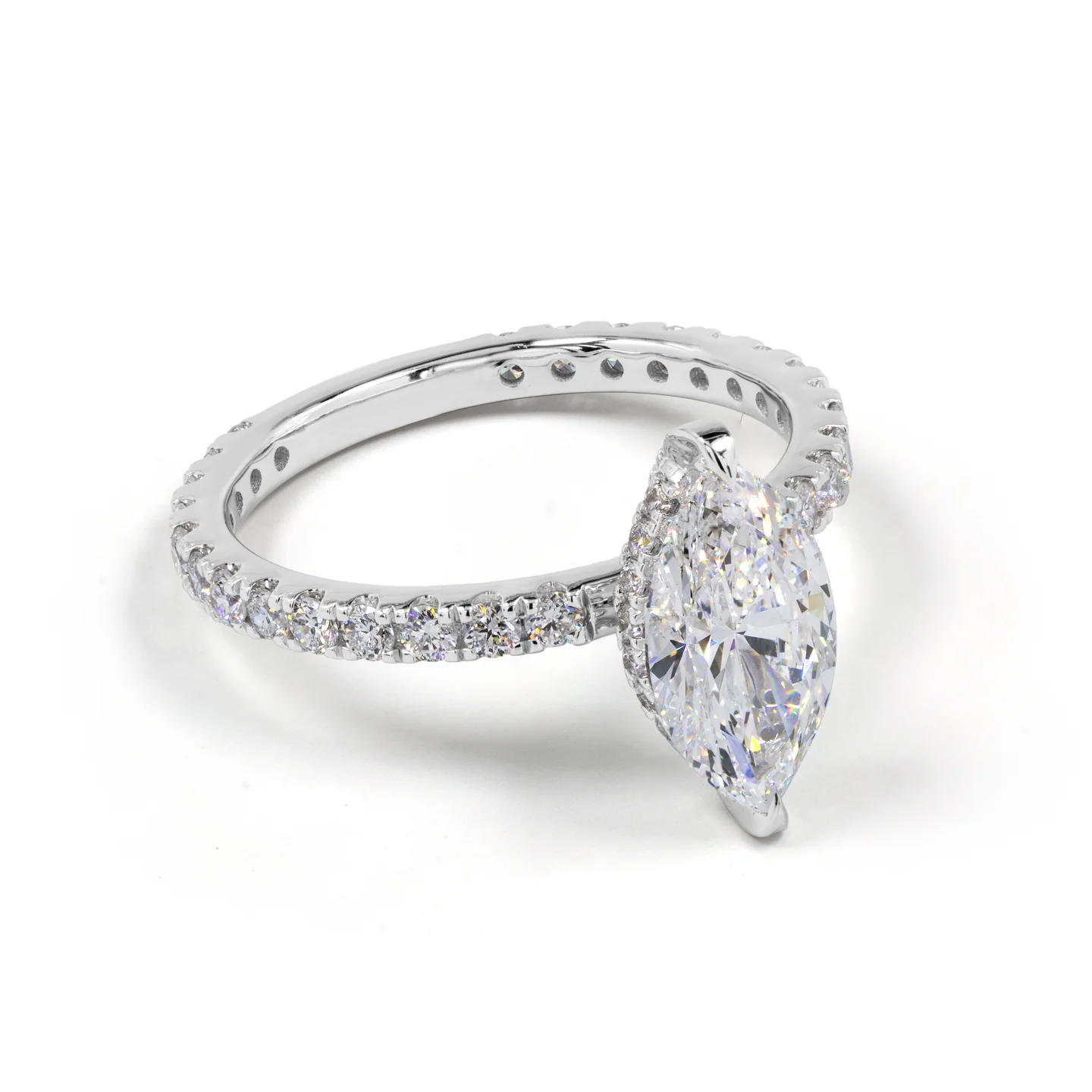 4.04 Cts 14k White Gold Marquise Shape Hidden Halo Ring - Image 4