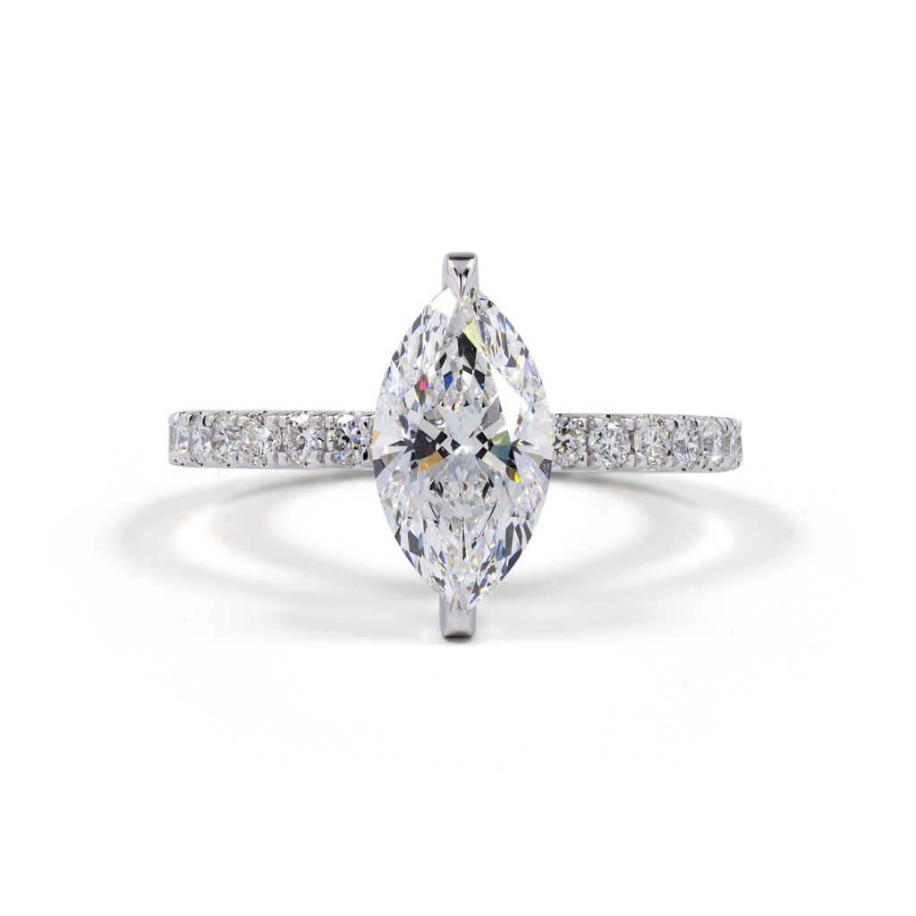 4.04 Cts 14k White Gold Marquise Shape Hidden Halo Ring - Video