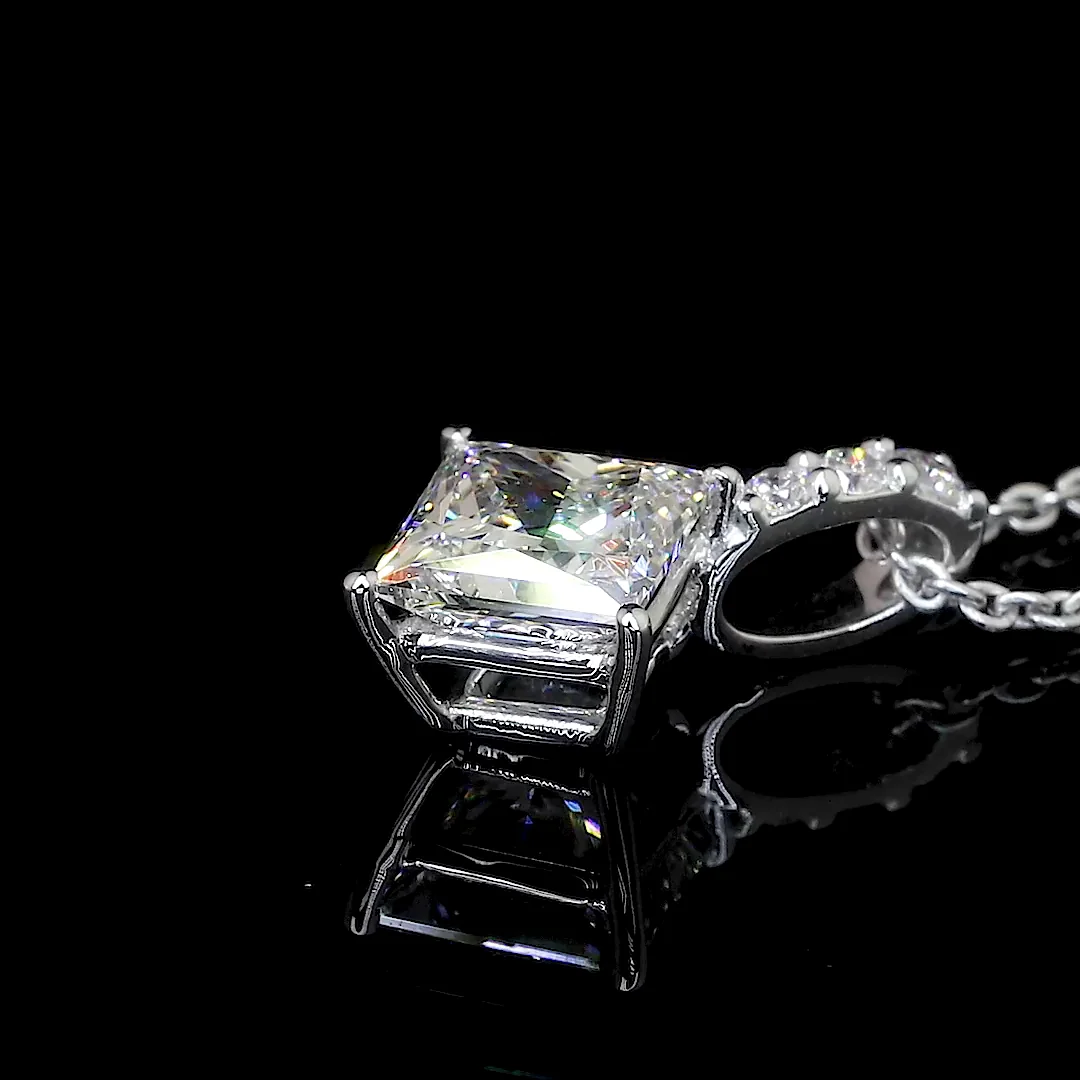 1.38 Cts 14k White Gold Princess Shape Pendant Pendant - Image 4