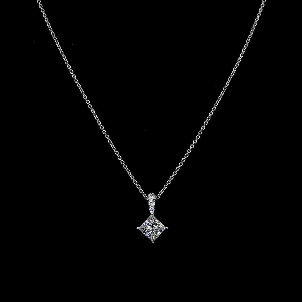 1.38 Cts 14k White Gold Princess Shape Pendant Pendant - Video