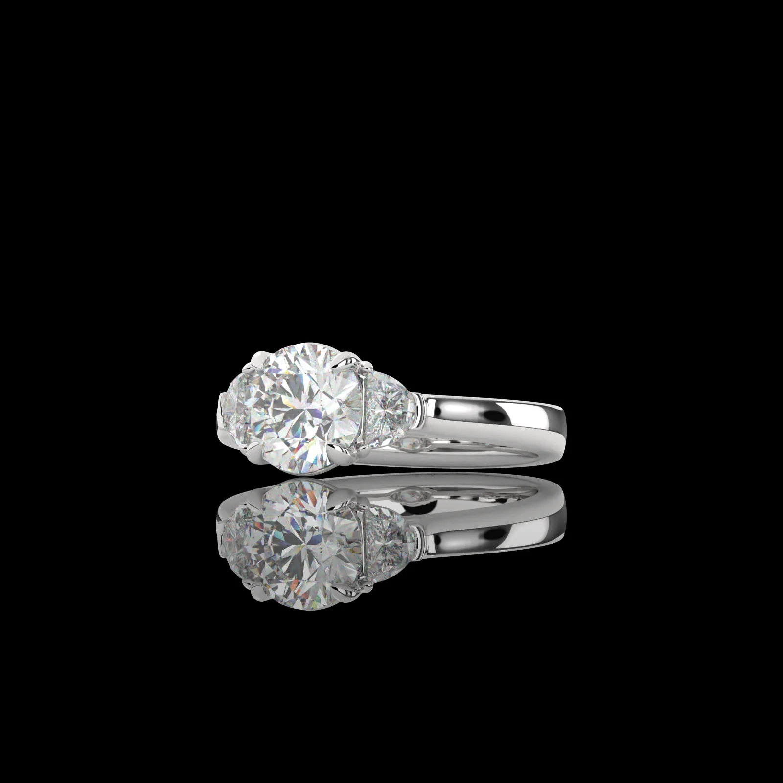 2.68 Cts 14k White Gold Round Shape 3 Stones Ring - Image 2
