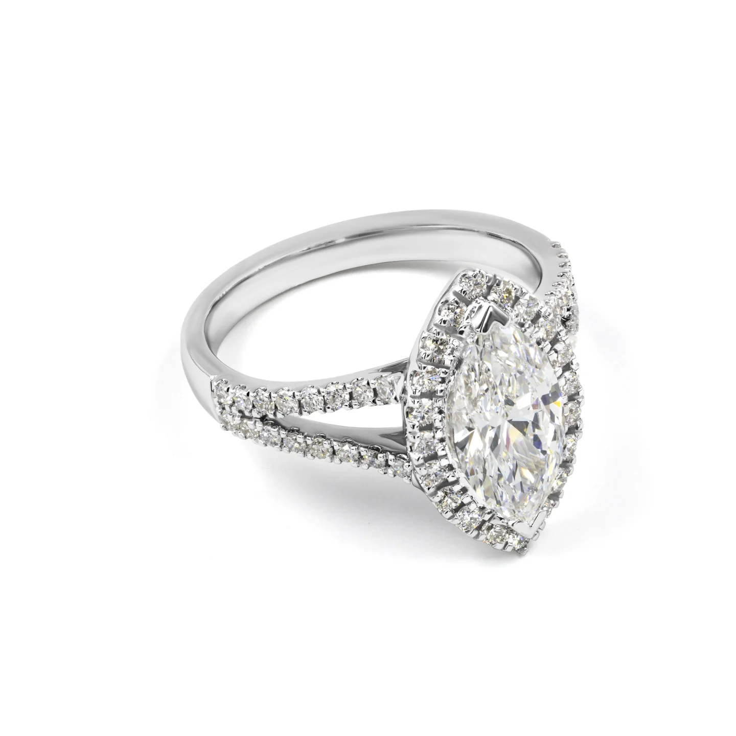 1.99 Cts 14k White Gold Marquise Shape Split Shank Ring - Image 4