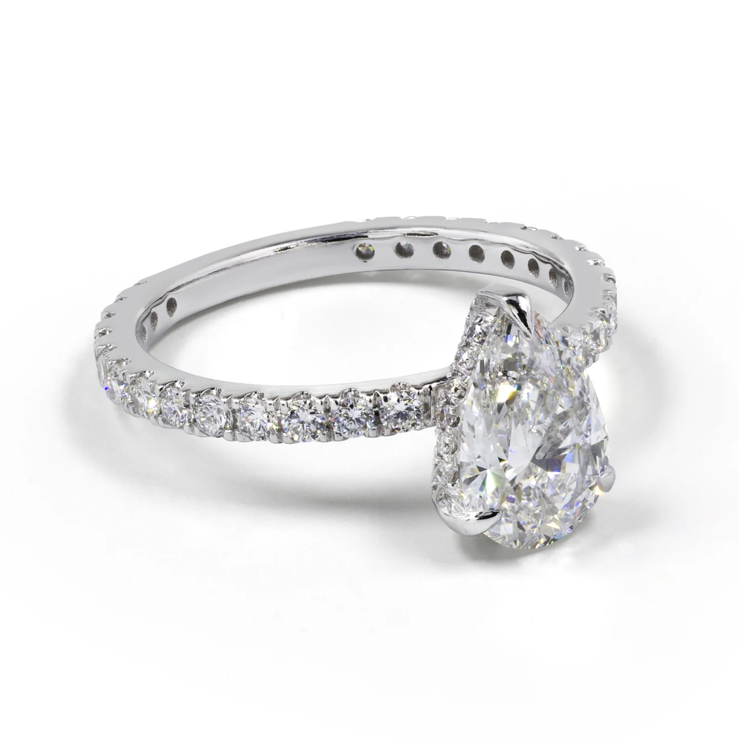 3.72 Cts 14k White Gold Pear Shape Hidden Halo Ring - Image 4