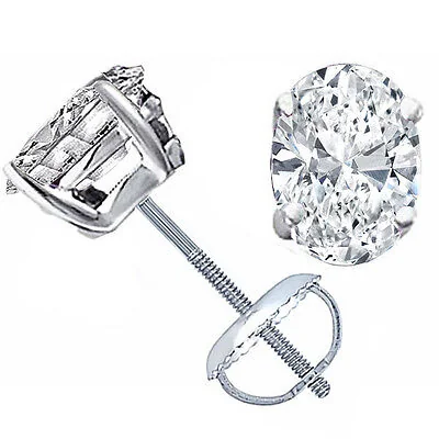 1.04 Cts 18k White Gold Oval Shape Studs Earring - Image 3