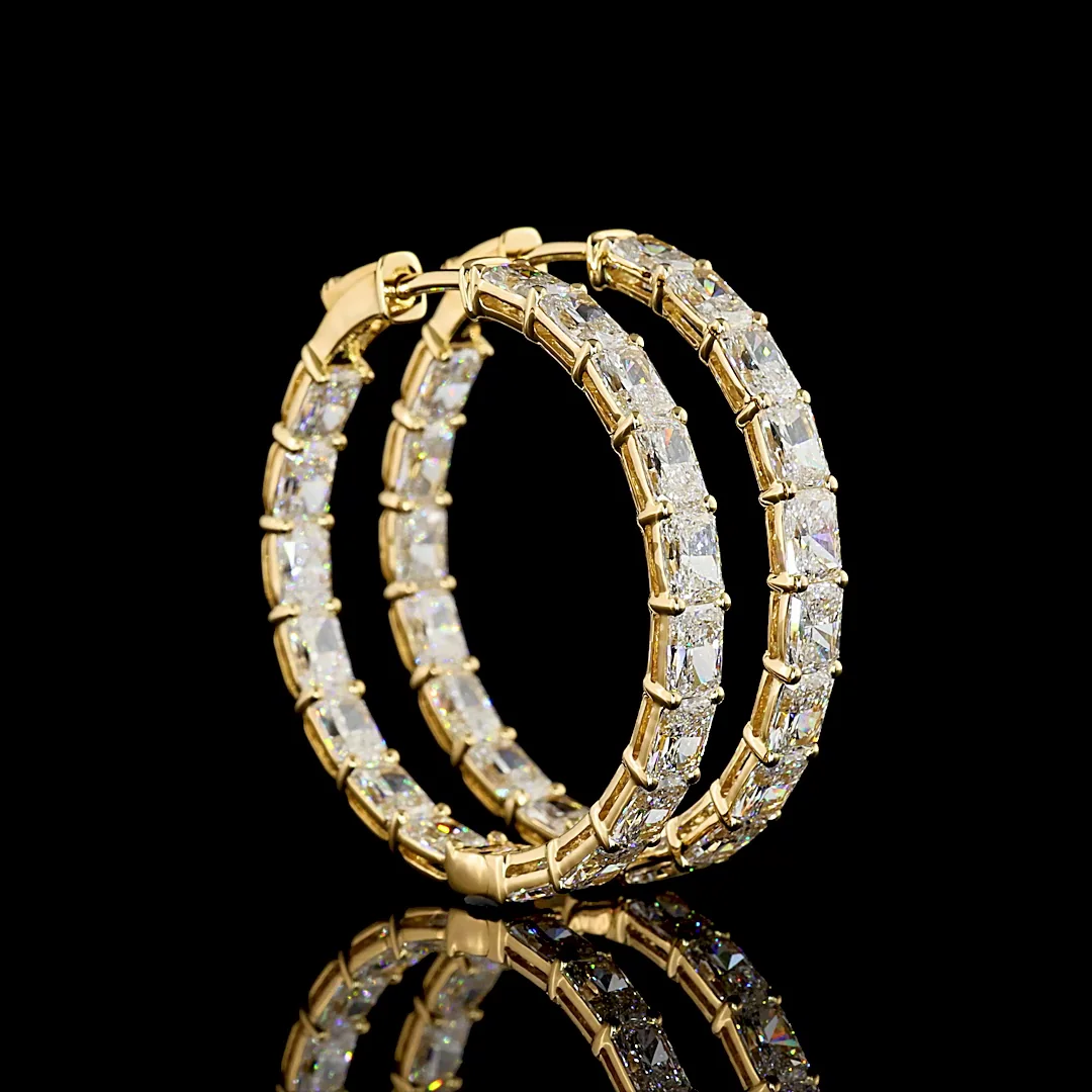 8.29 Cts 18k Yellow Gold Radiant Shape Hoops Earring - Image 3