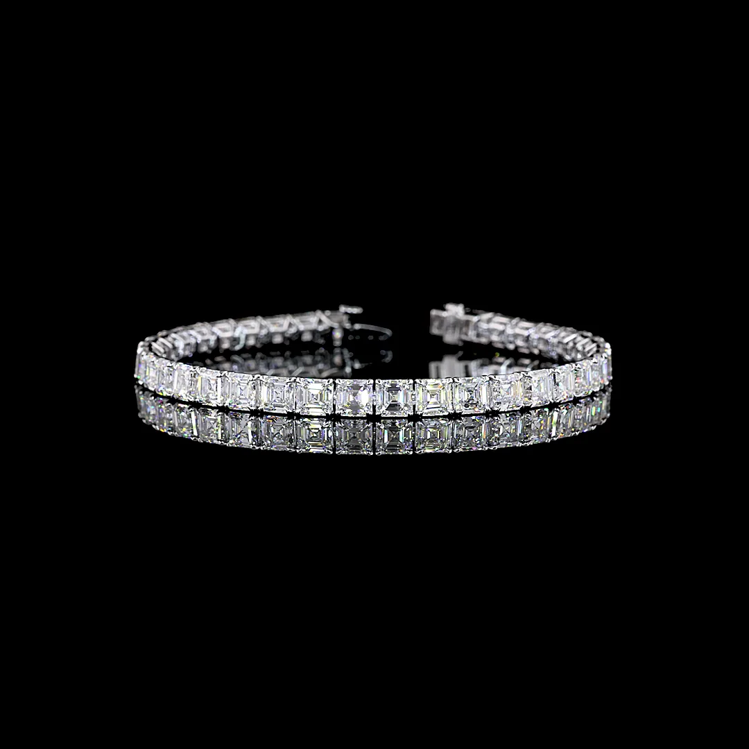 19.21 Cts 14k White Gold Asscher Shape Tennis Bracelet - Video