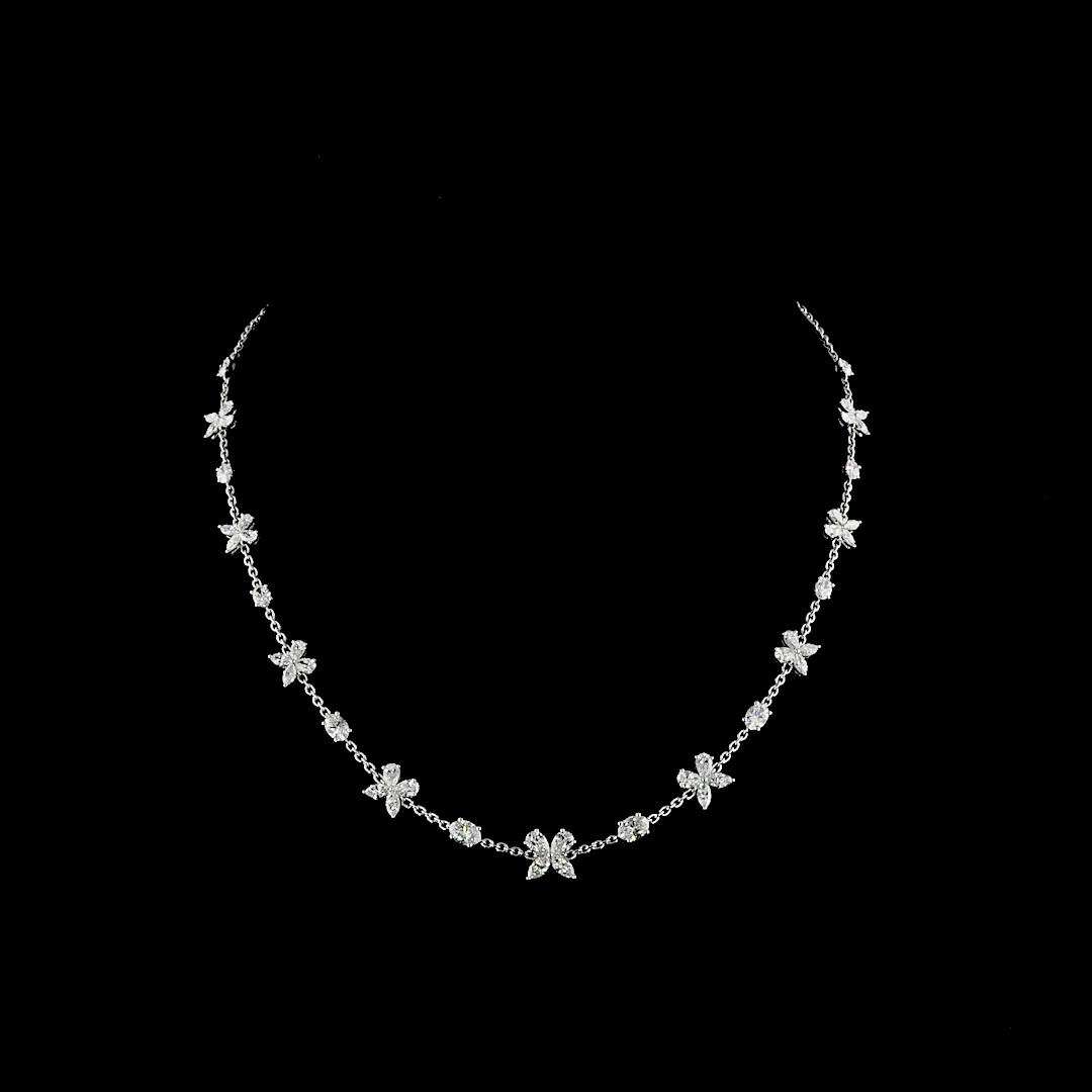 5.07 Cts 14k White Gold Mix Shape Station Line Tennis Necklace - Video