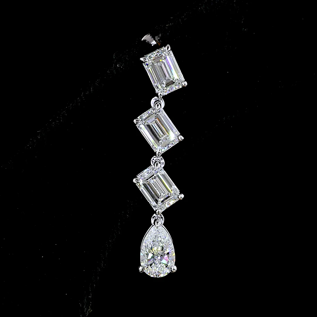 5.12 Cts 14k White Gold Emerald Shape Hanging Earring - Image 3