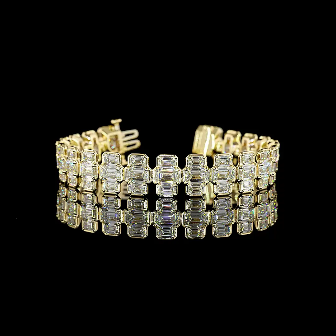 26.1 Cts 14k Yellow Gold Emerald Shape Station Line Tennis Bracelet - Video