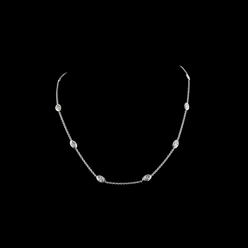 3.14 Cts 14k White Gold Marquise Shape Station Necklace - Video
