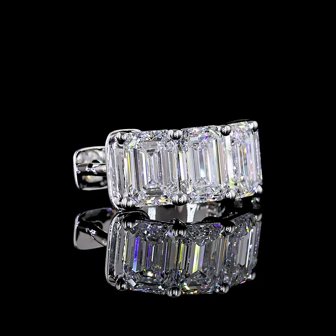 4.27 Cts 14k White Gold Emerald Shape Huggies Earring - Image 2