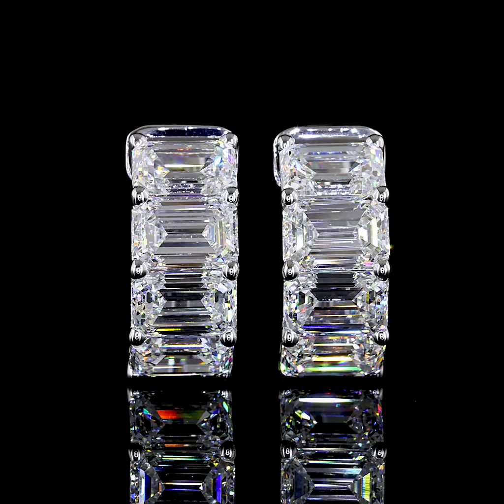 4.27 Cts 14k White Gold Emerald Shape Huggies Earring - Video