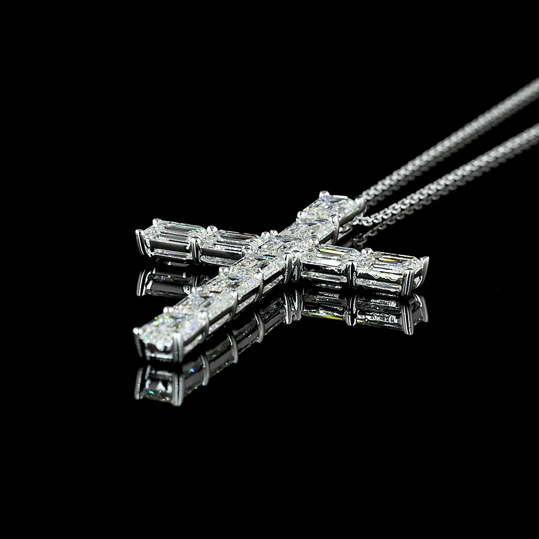 5.61 Cts 14k White Gold Emerald Shape Symbol Pendant - Image 4