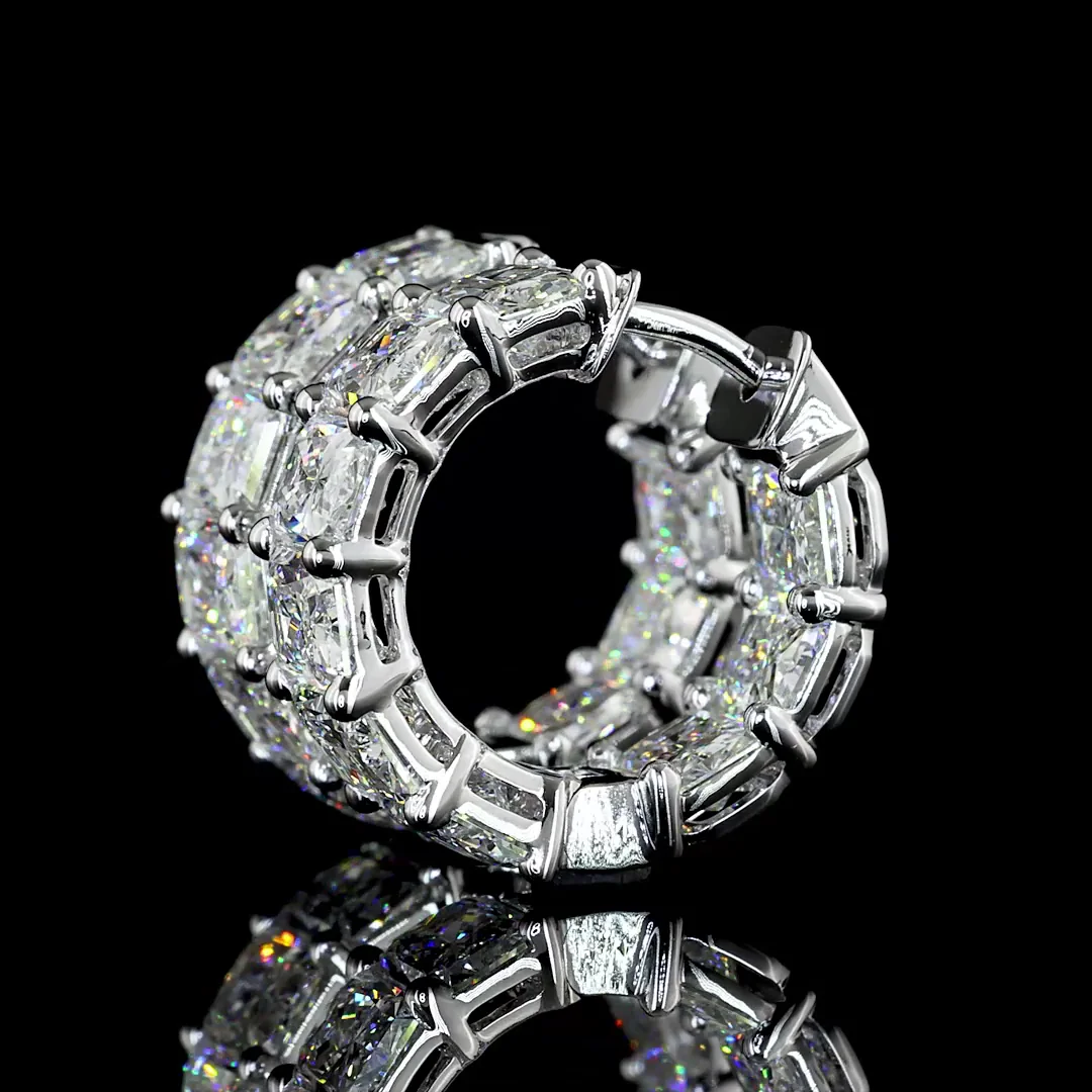 6.51 Cts 14k White Gold Radiant Shape Huggies Earring - Image 2