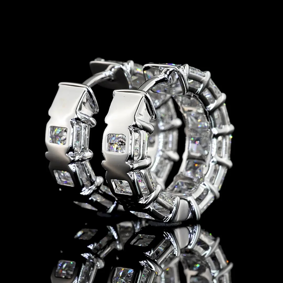 6.51 Cts 14k White Gold Radiant Shape Huggies Earring - Image 4