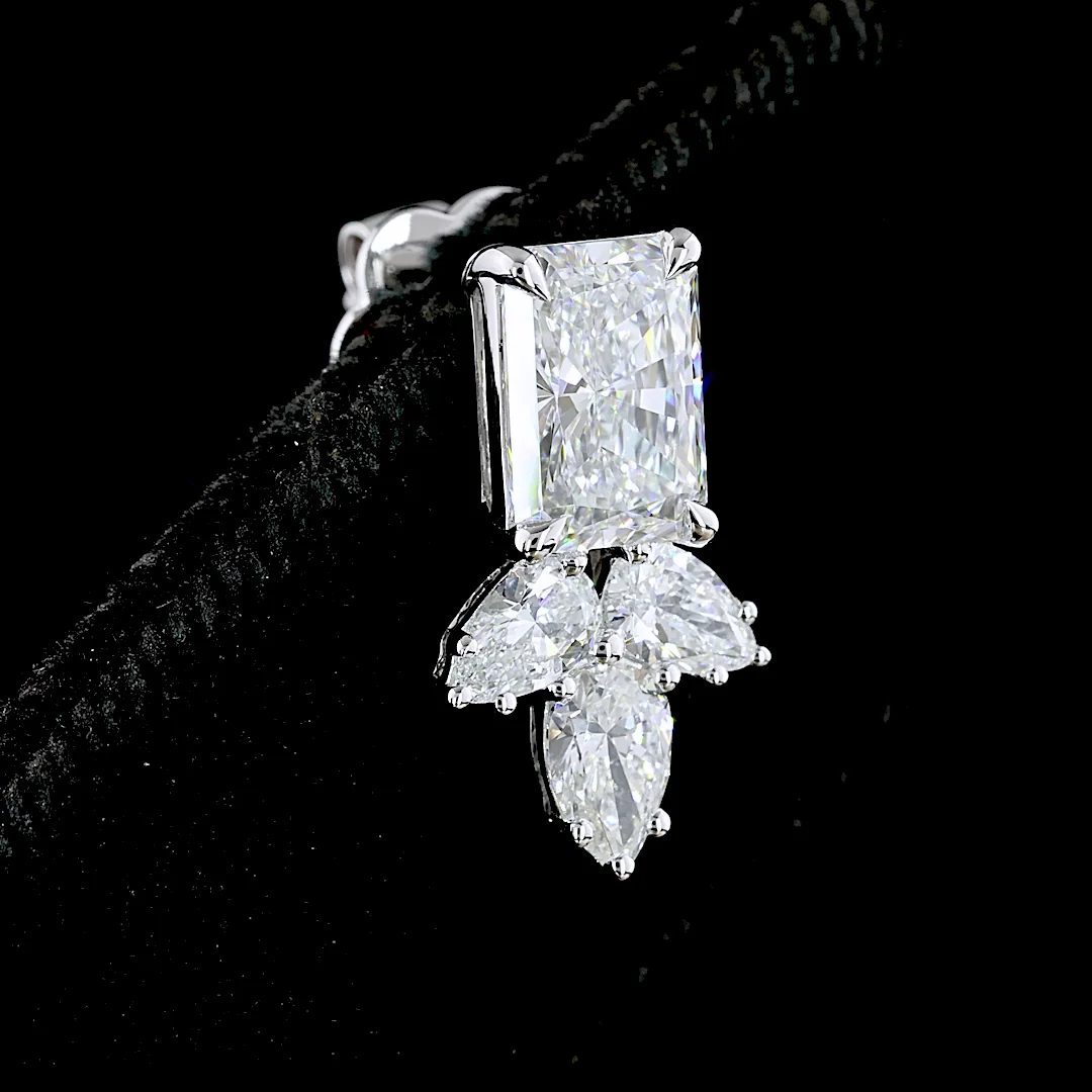 2.9 Cts 14k White Gold Radiant Shape Hanging Earring - Image 2
