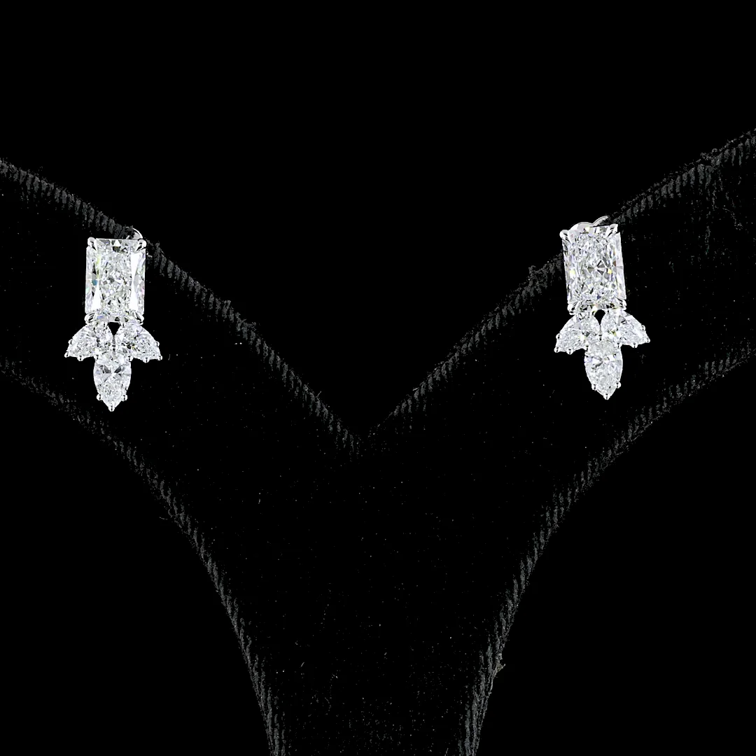 2.9 Cts 14k White Gold Radiant Shape Hanging Earring - Image 3