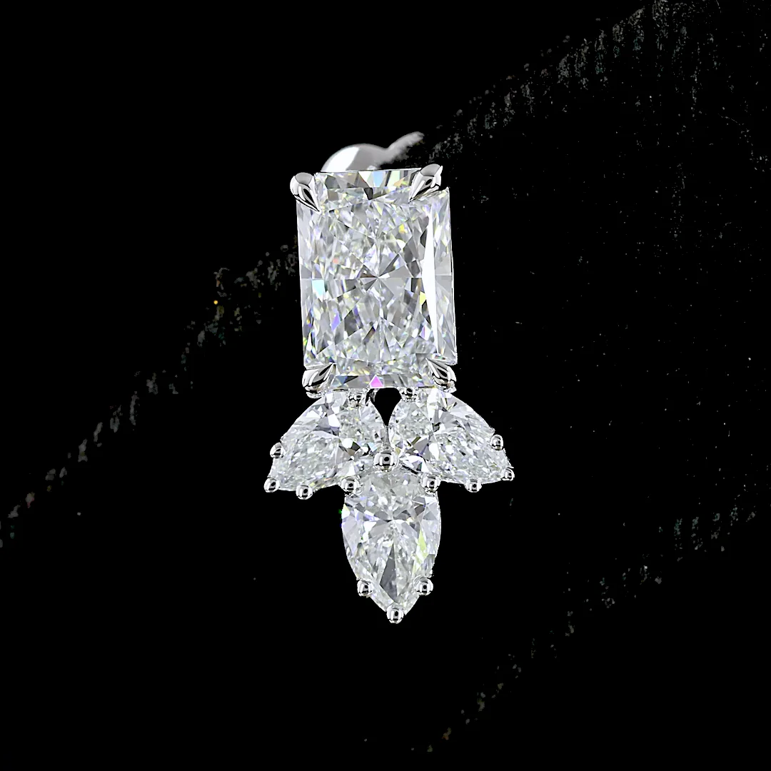 2.9 Cts 14k White Gold Radiant Shape Hanging Earring - Image 4