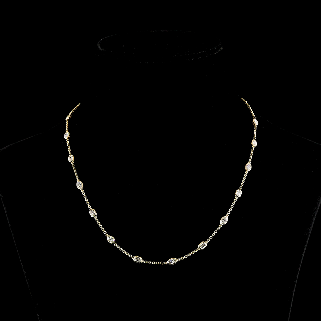 2.77 Cts 14k Yellow Gold Mix Shape Station Necklace - Video
