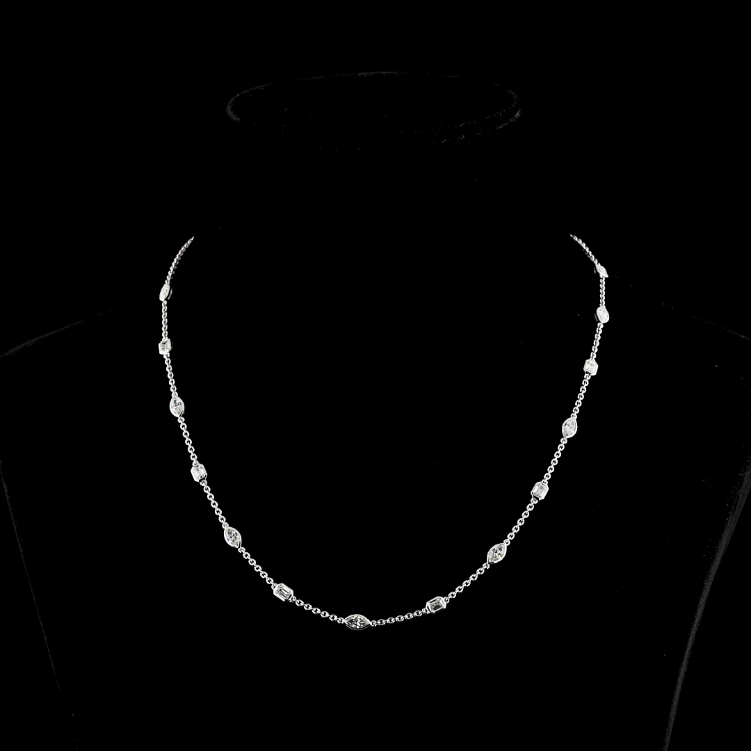 2.79 Cts 14k White Gold Mix Shape Station Necklace - Video