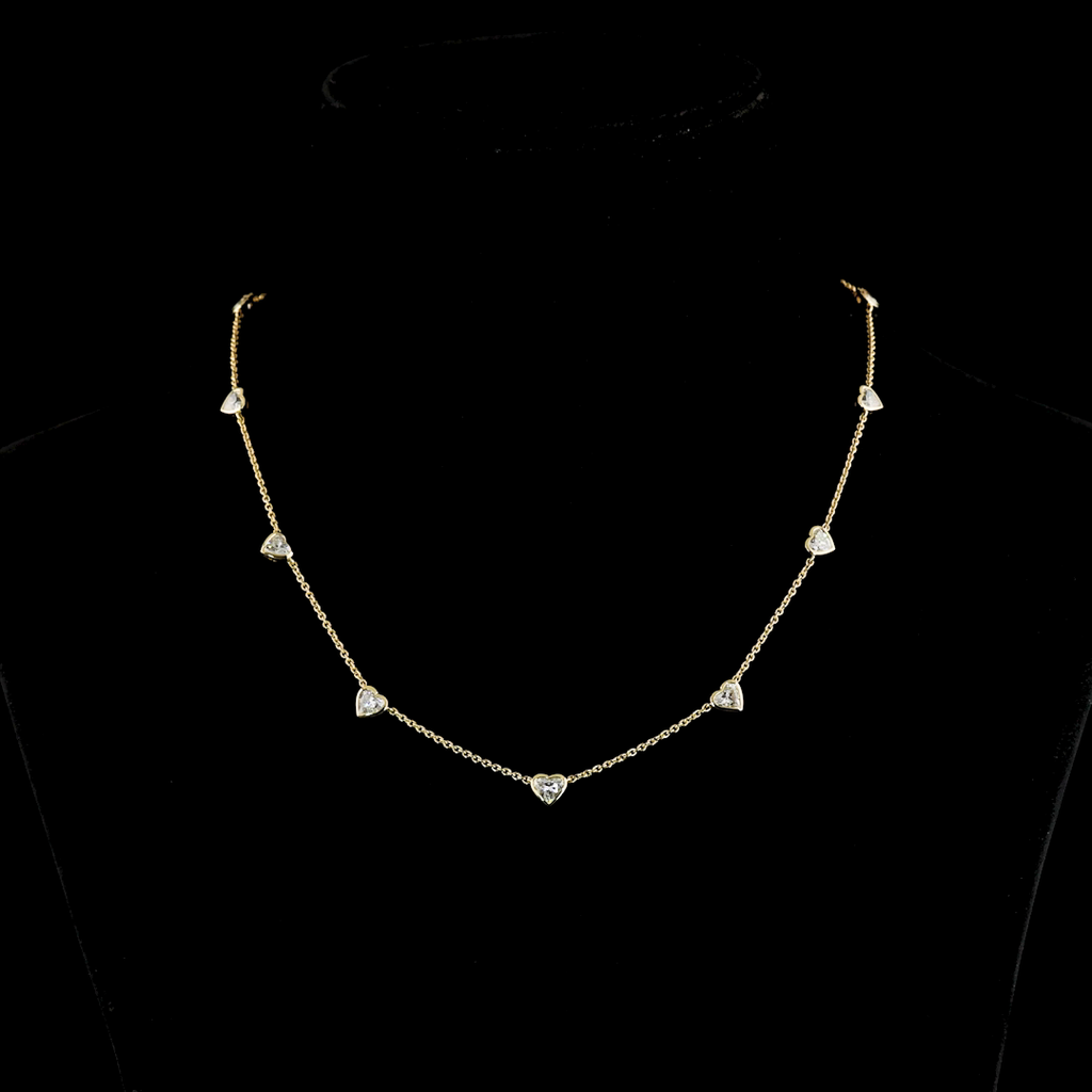 3.37 Cts 14k Yellow Gold Heart Shape Station Necklace - Video