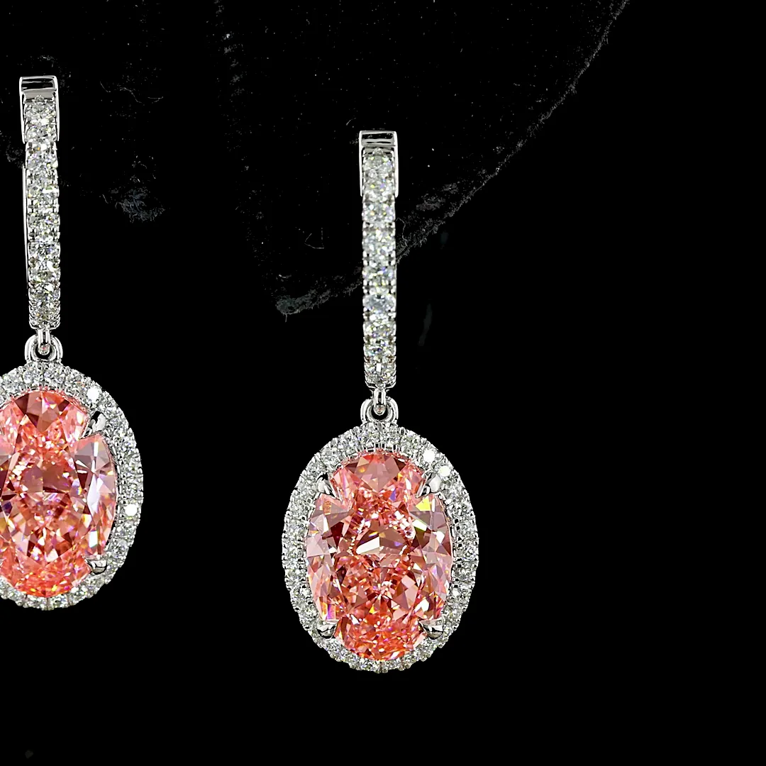 4.66 Cts 14k White Gold Oval Shape Hanging Earring - Image 4