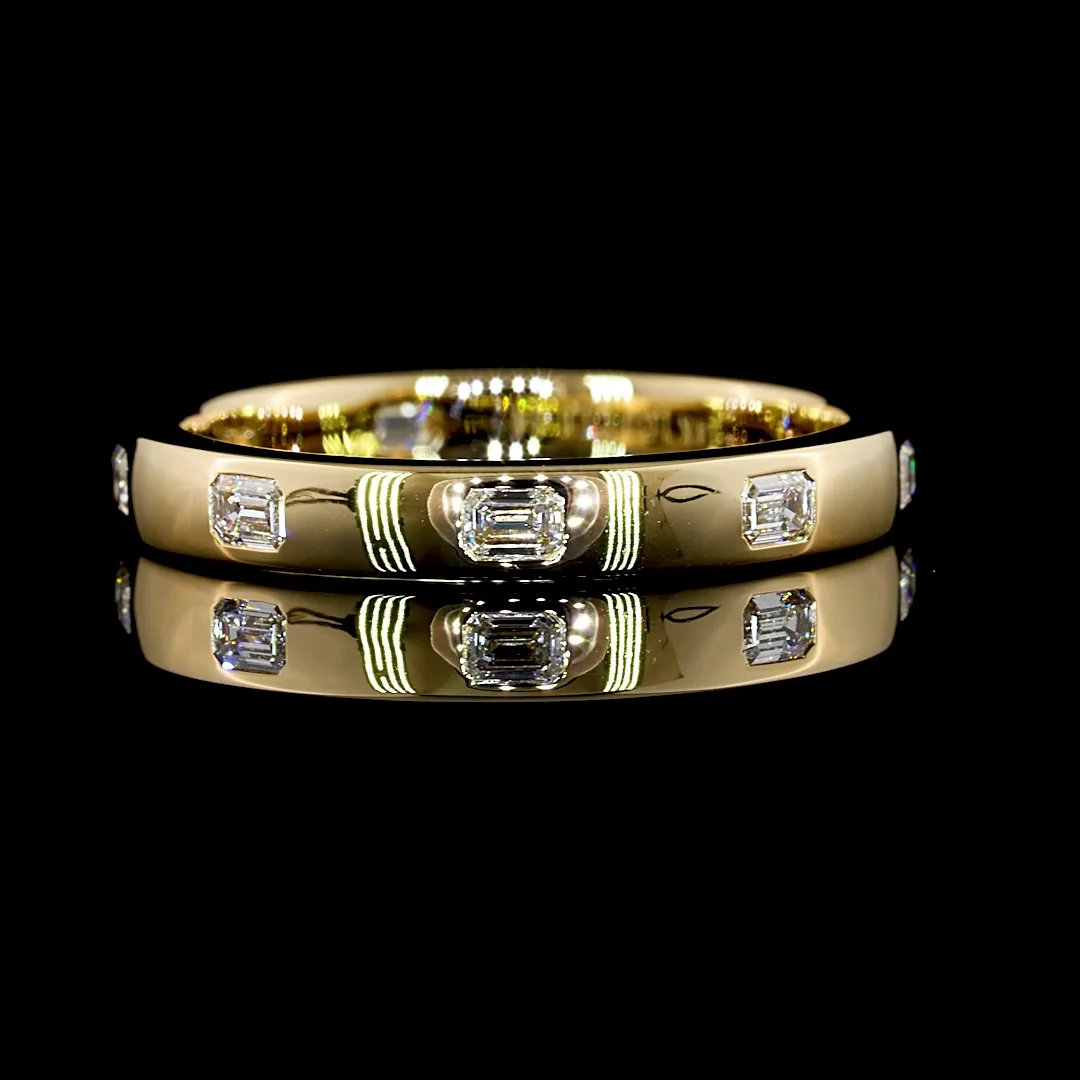 0.34 Cts 14k Yellow Gold Emerald Shape 3/4 Band Eternity Band - Video