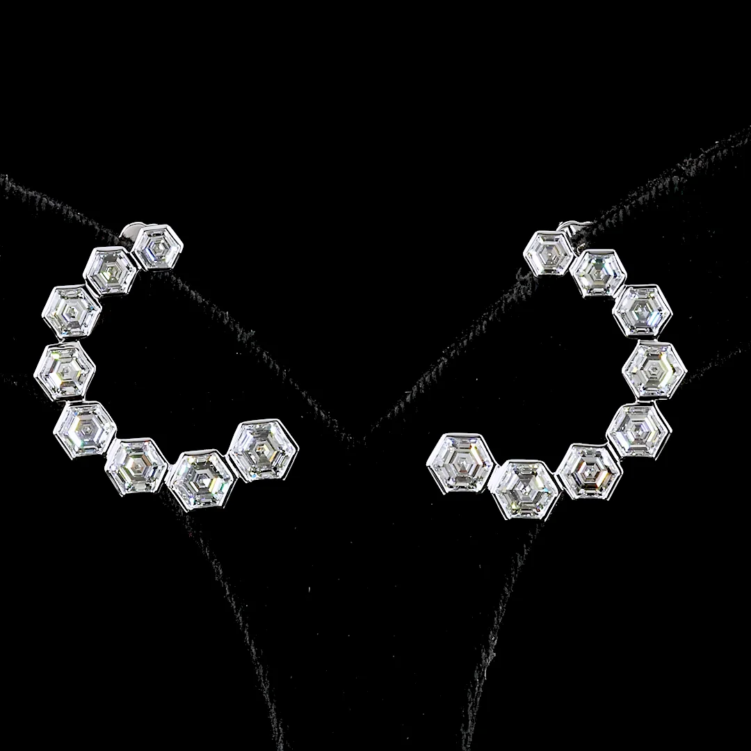 6.82 Cts 14k White Gold Octagon Shape Crawler Earring - Image 2