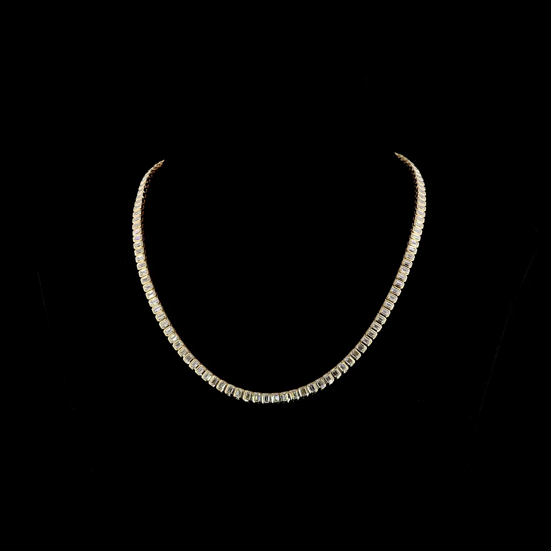 14.96 Cts 14k Yellow Gold Emerald Shape Tennis Necklace - Video