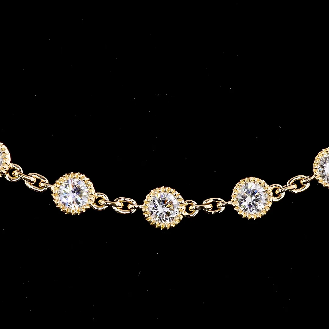 14.36 Cts 14k Yellow Gold Round Shape Double Strand Station Necklace - Image 3