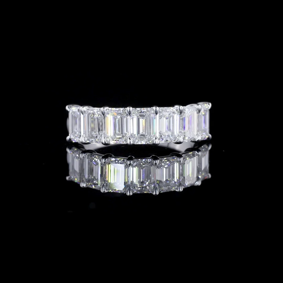 2.45 Cts 14k White Gold Emerald Shape Half Eternity Eternity Band - Video