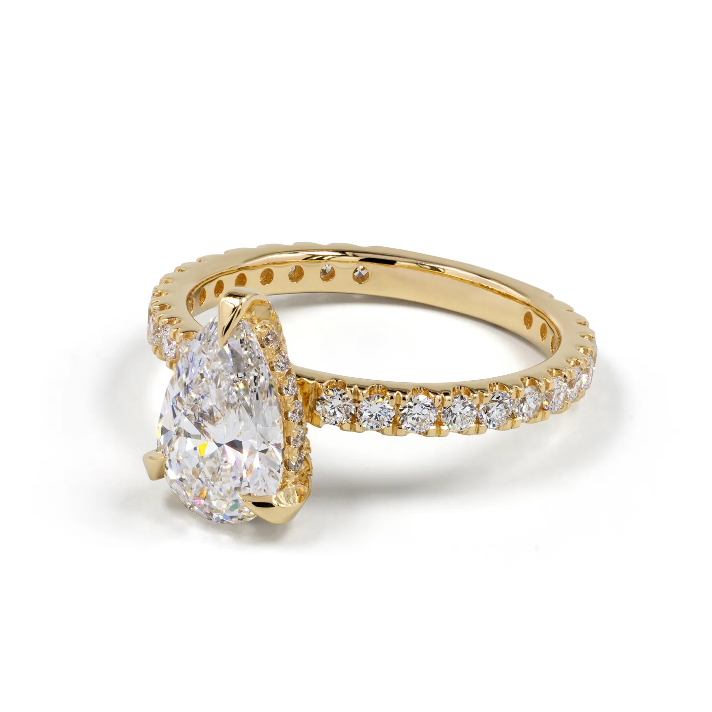 2.77 Cts 14k Yellow Gold Pear Shape Hidden Halo Ring - Image 2