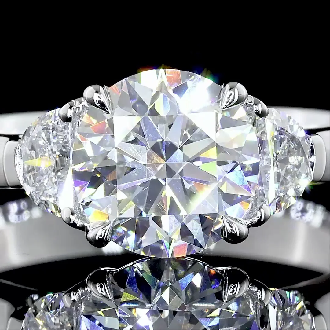 5.24 Cts 14k White Gold Round Shape 3 Stones Ring - Image 3