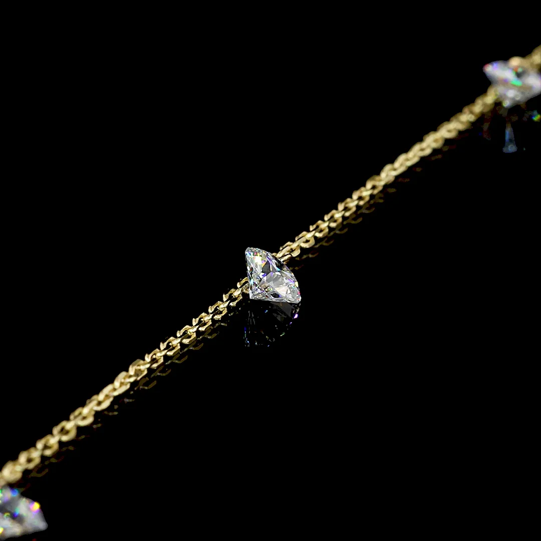 1.22 Cts 14k Yellow Gold Round Shape Station Necklace - Image 2