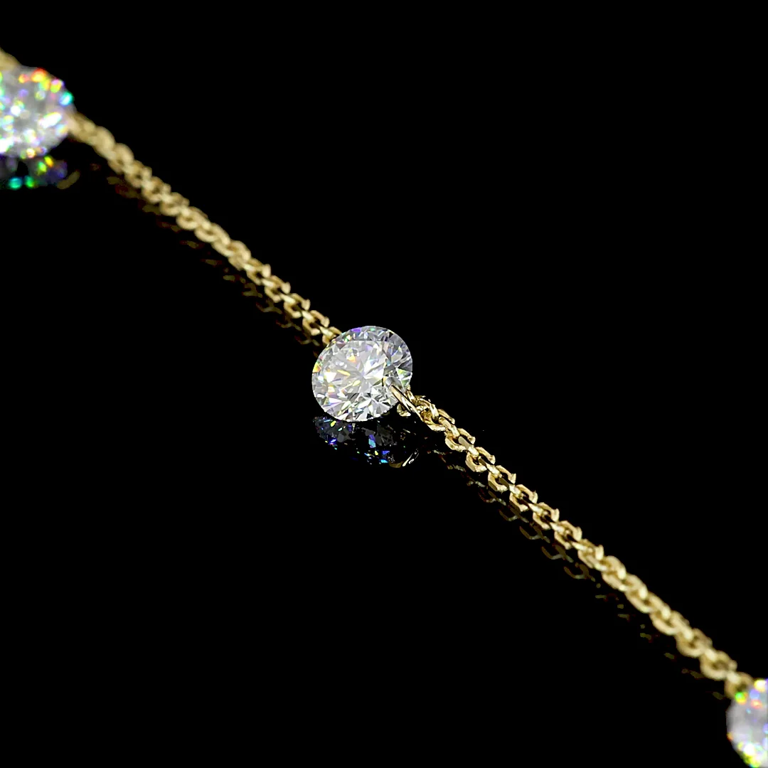 1.22 Cts 14k Yellow Gold Round Shape Station Necklace - Image 4