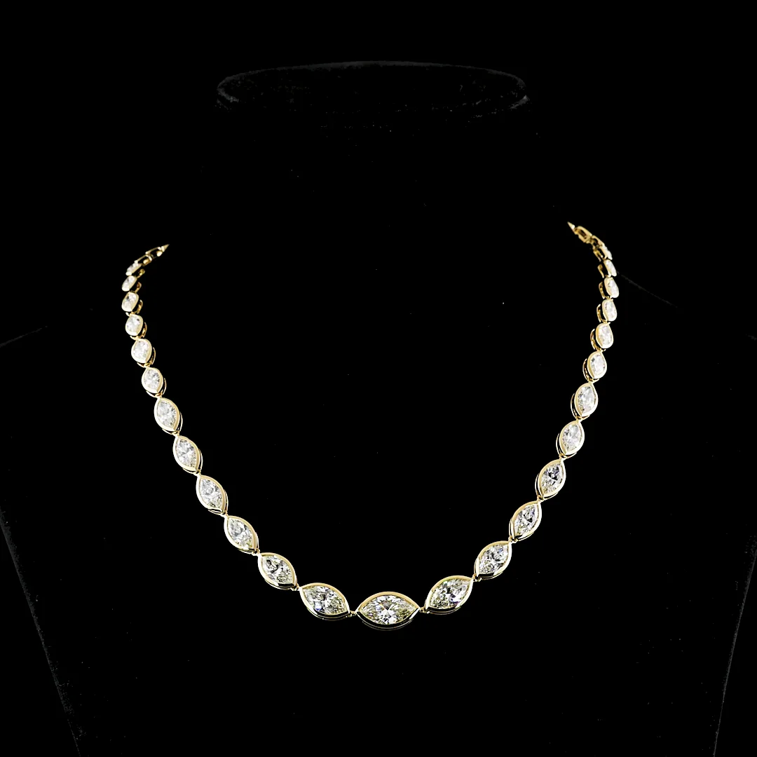 17.58 Cts 14k Yellow Gold Marquise Shape Riviera Necklace - Video