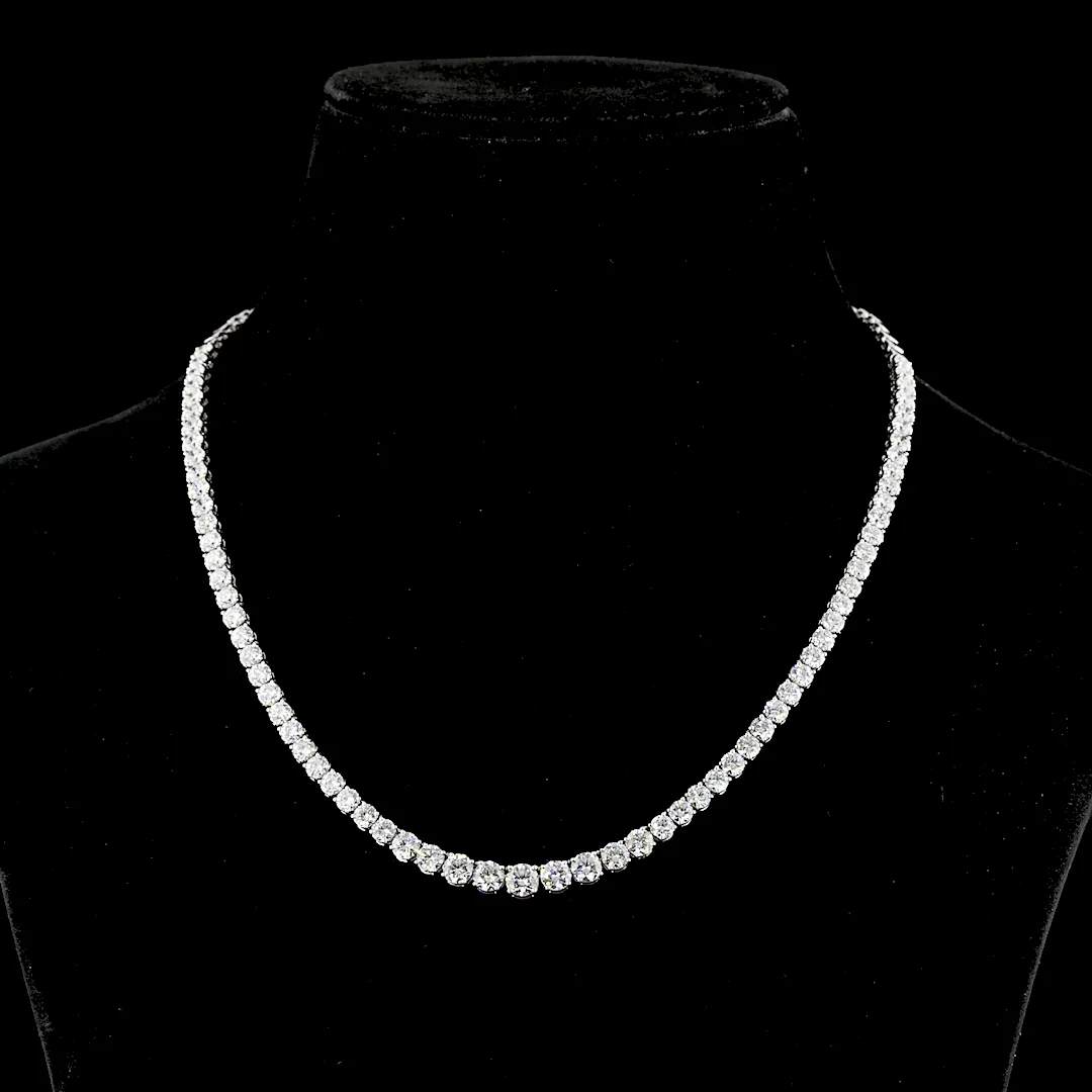 14.26 Cts 14k White Gold Round Shape Riviera Necklace - Video