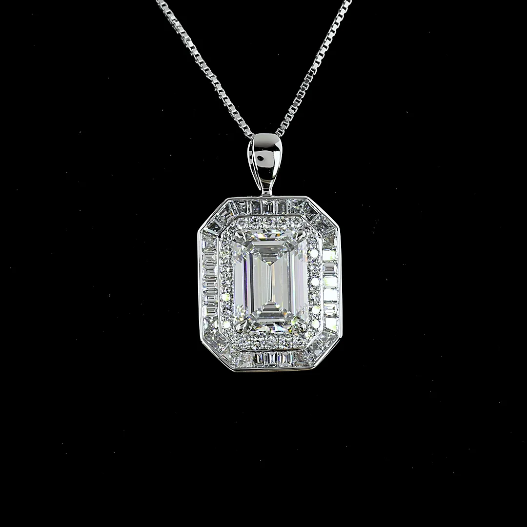 6.57 Cts 9k White Gold - 14k White Gold Mix Shape Double Halo Pendant - Image 3
